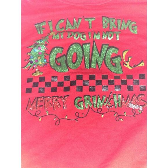 New Red Sweatshirt Womens Size S Grinch Graphic Christmas Glitter Print Holiday - Picture 3 of 5